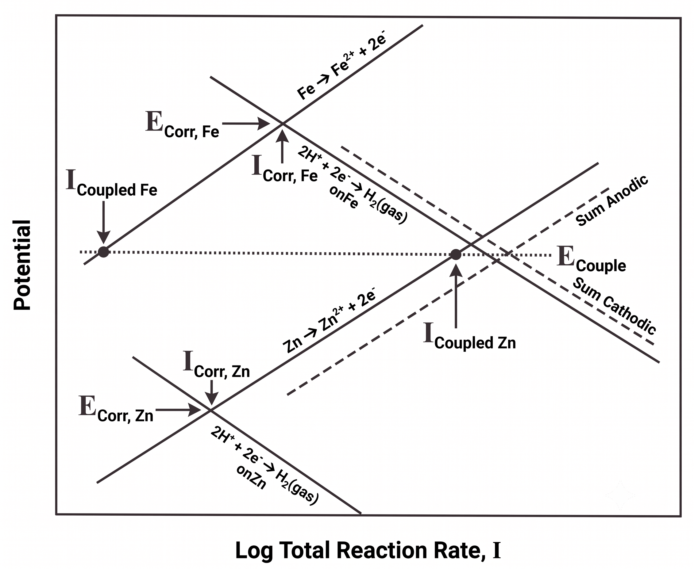 Evans Diagram for Iron and Zinc in Acid Evans Diagram for Iron and Zinc in Acid